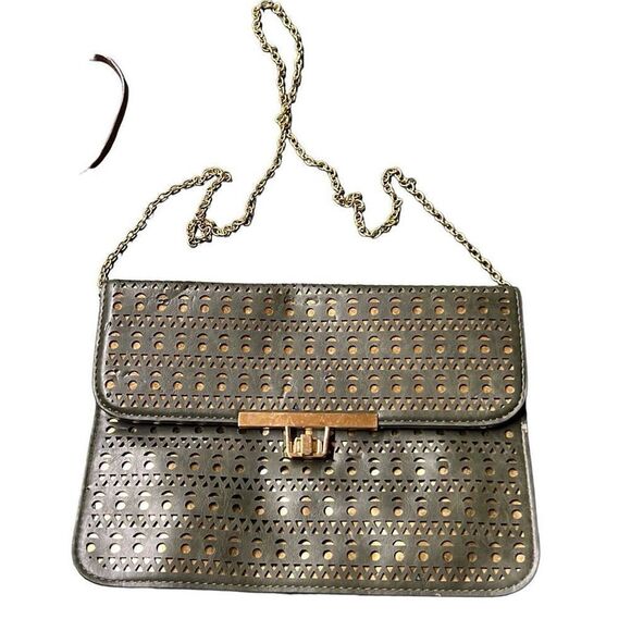 Women's olive green Faux Leather Cutout Chain Strap Convertible Clutch Sling Bag - Picture 1 of 10